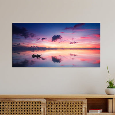 DecorGlance Pink Sky During Sunset Over Lake Canvas Wall Painting