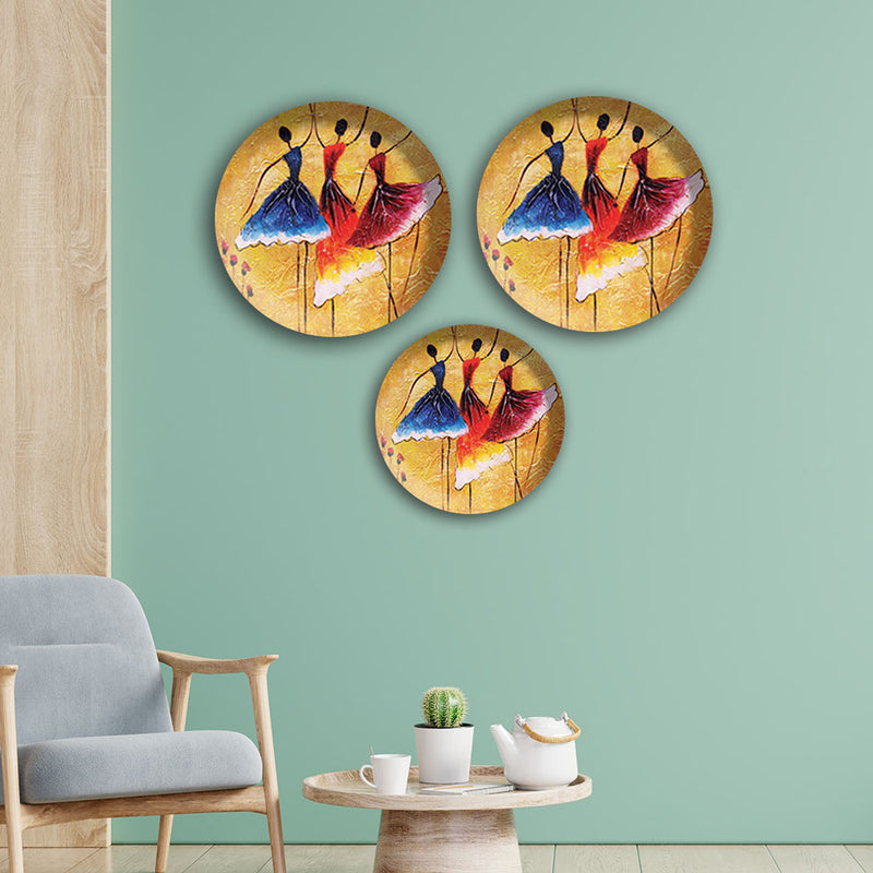 Dancing Doll Wall Plates Painting Set of Three