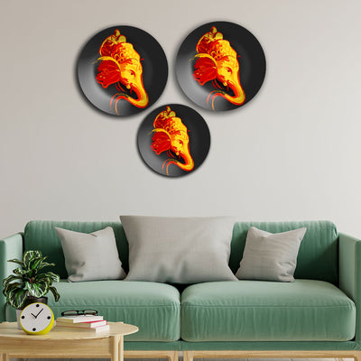 Lord Ganesha Abstract Wall Plates Painting Set of Three