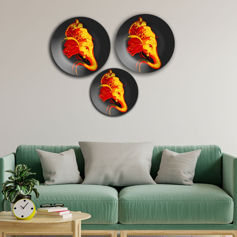 Lord Ganesha Abstract Wall Plates Painting Set of Three