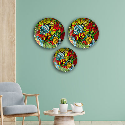 Floral Madhubani Art Wall Plates Painting Set of Three