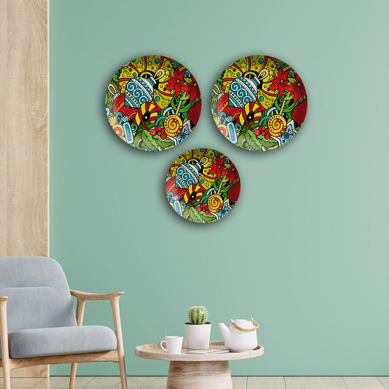 Floral Madhubani Art Wall Plates Painting Set of Three