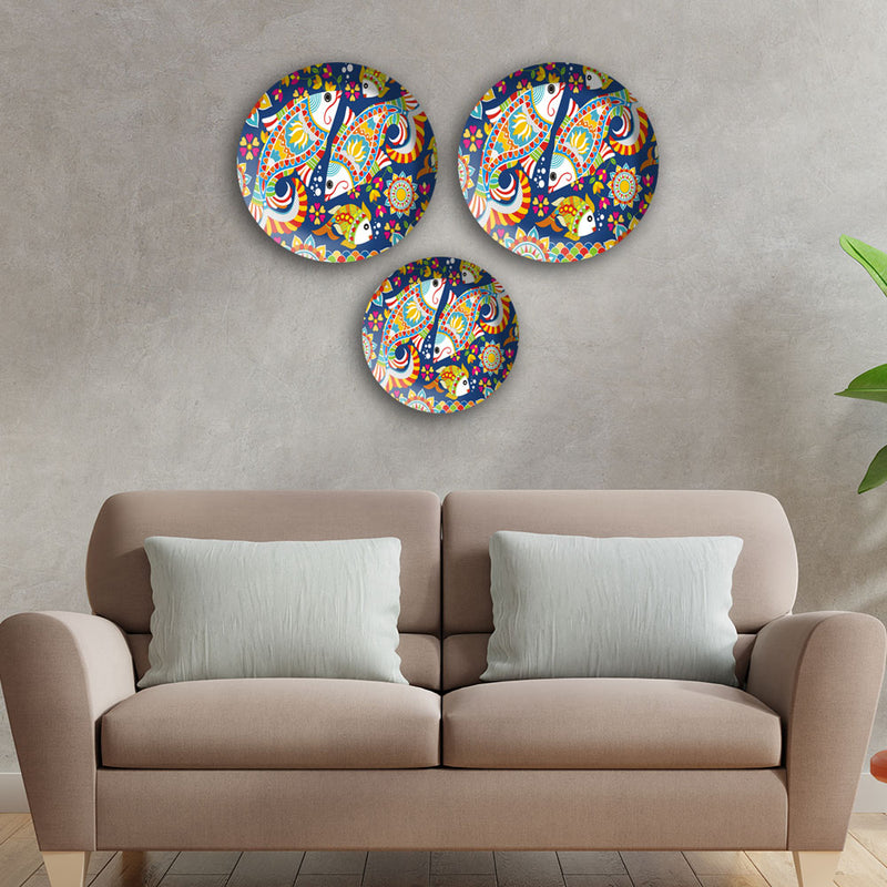 Fish Madhubani Wall Plates Painting Set of Three