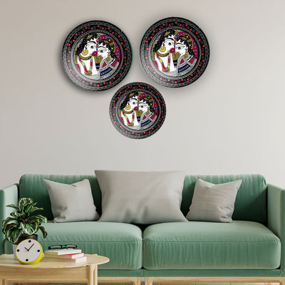 Krishn Radha Madhubani Wall Plates Painting Set of Three
