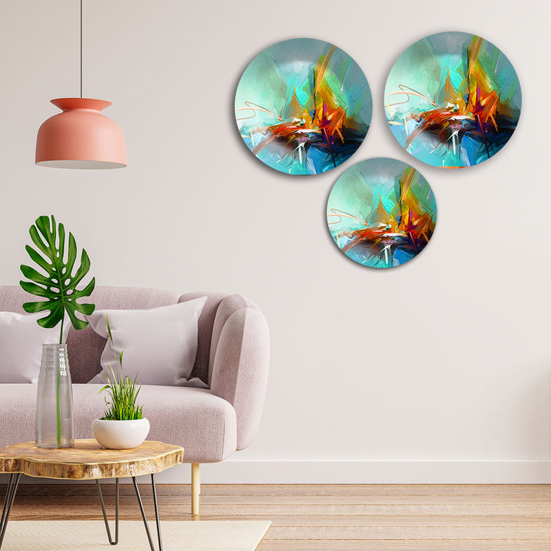 Contemporary Semi Abstract Wall Plates Painting Set of Three