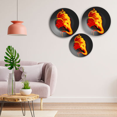Lord Ganesha Abstract Wall Plates Painting Set of Three