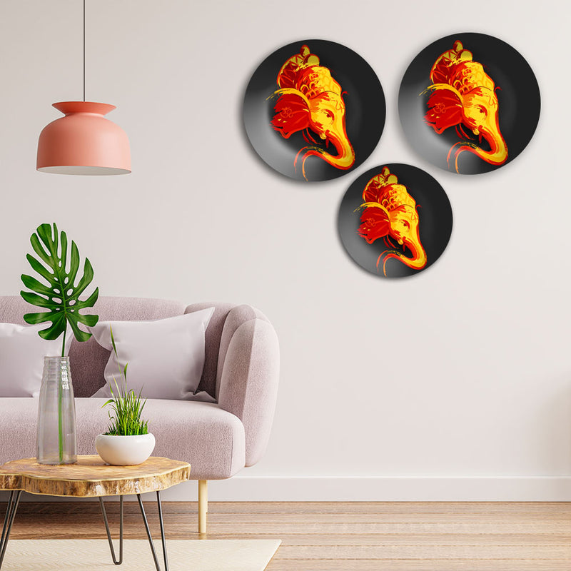 Lord Ganesha Abstract Wall Plates Painting Set of Three