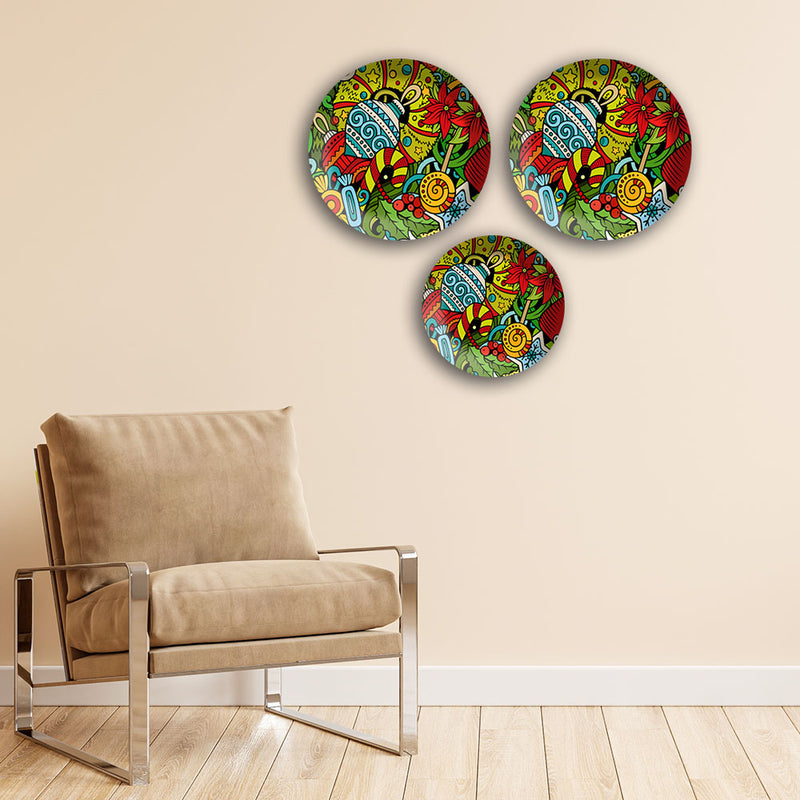 Floral Madhubani Art Wall Plates Painting Set of Three