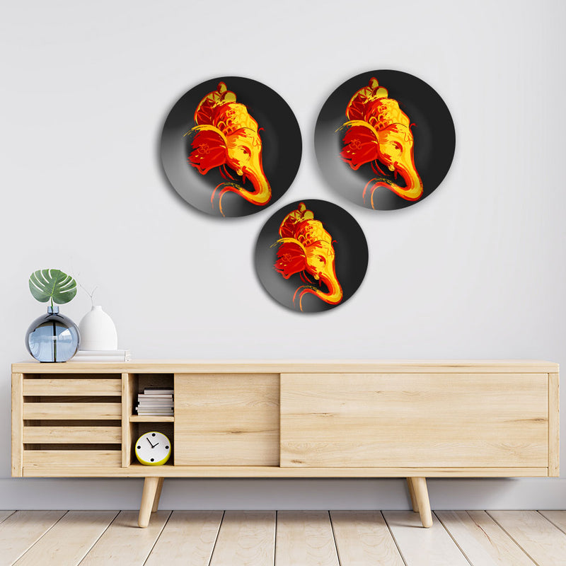 Lord Ganesha Abstract Wall Plates Painting Set of Three