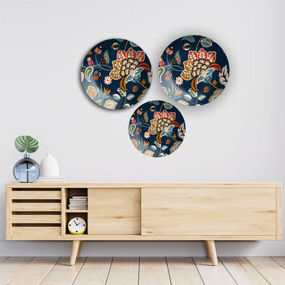 Colorful Floral Pattern Wall Plates Painting Set of Three
