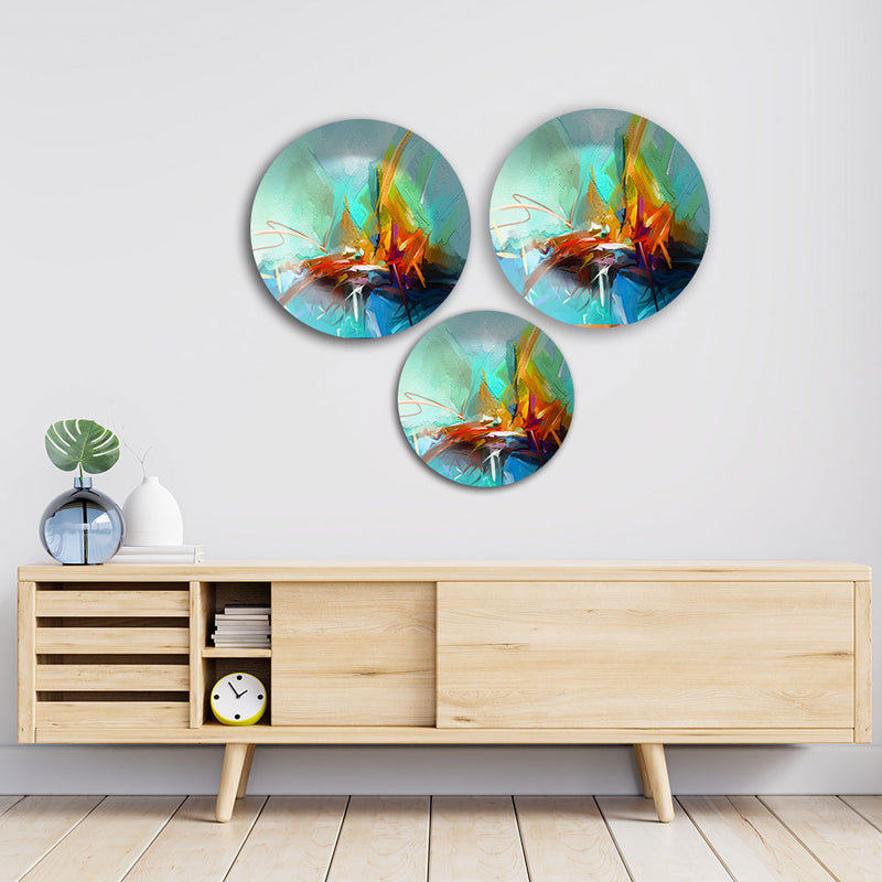 Contemporary Semi Abstract Wall Plates Painting Set of Three