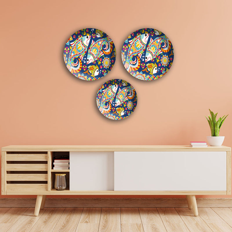 Fish Madhubani Wall Plates Painting Set of Three