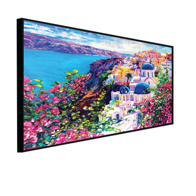 DecorGlance Posters, Prints, & Visual Artwork CANVAS PRINT BLACK FLOATING FRAME / (48x24) Inch / (121x60) Cm Colorful Artistic House Canvas Floating Frame Wall Painting