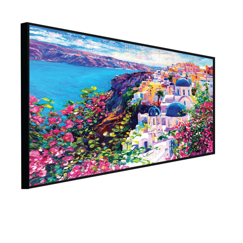 DecorGlance Posters, Prints, & Visual Artwork CANVAS PRINT BLACK FLOATING FRAME / (48x24) Inch / (121x60) Cm Colorful Artistic House Canvas Floating Frame Wall Painting