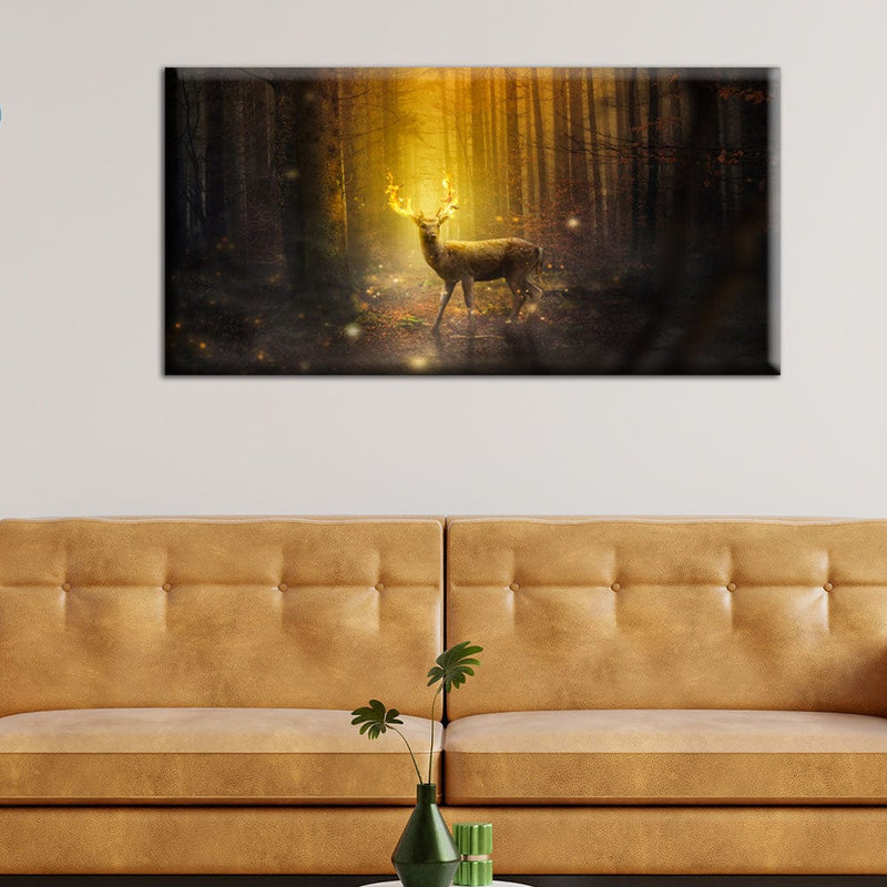 DecorGlance Posters, Prints, & Visual Artwork Golden Fire Deer Canvas Wall Painting