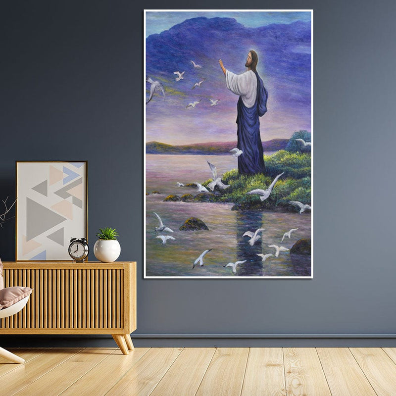 DecorGlance Posters, Prints, & Visual Artwork Jesus with Birds Floating Canvas Wall Painting