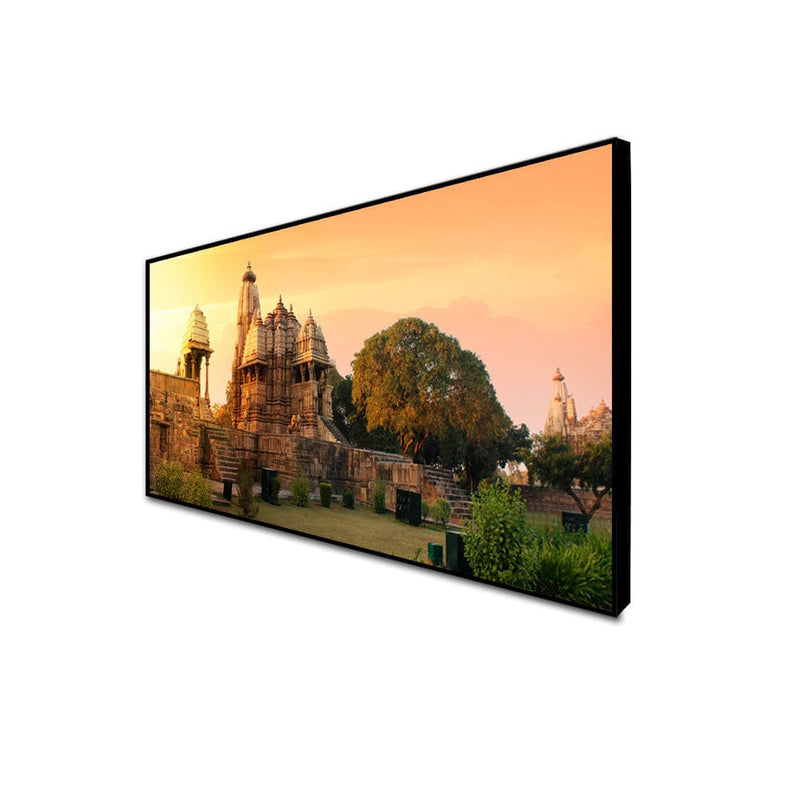 DecorGlance Posters, Prints, & Visual Artwork CANVAS PRINT BLACK FLOATING FRAME / (48x24) Inch / (121x60) Cm Khajuraho Temple Floating Frame Canvas Wall Painting