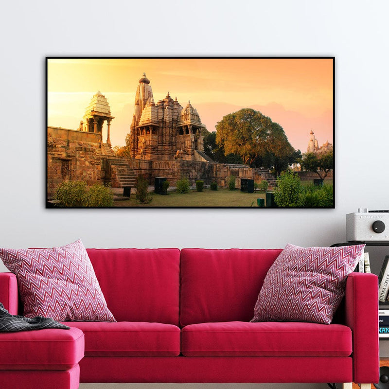 DecorGlance Posters, Prints, & Visual Artwork Khajuraho Temple Floating Frame Canvas Wall Painting