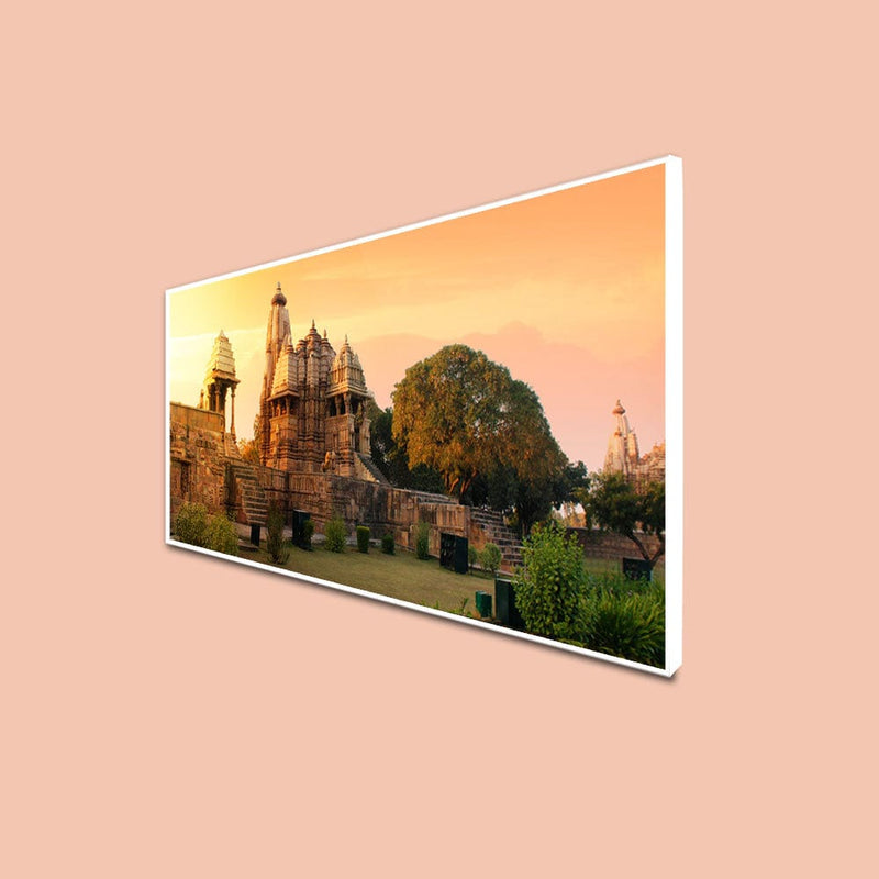 DecorGlance Posters, Prints, & Visual Artwork CANVAS PRINT WHITE FLOATING FRAME / (48x24) Inch / (121x60) Cm Khajuraho Temple Floating Frame Canvas Wall Painting