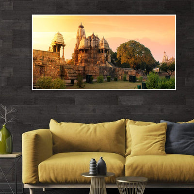 DecorGlance Posters, Prints, & Visual Artwork Khajuraho Temple Floating Frame Canvas Wall Painting