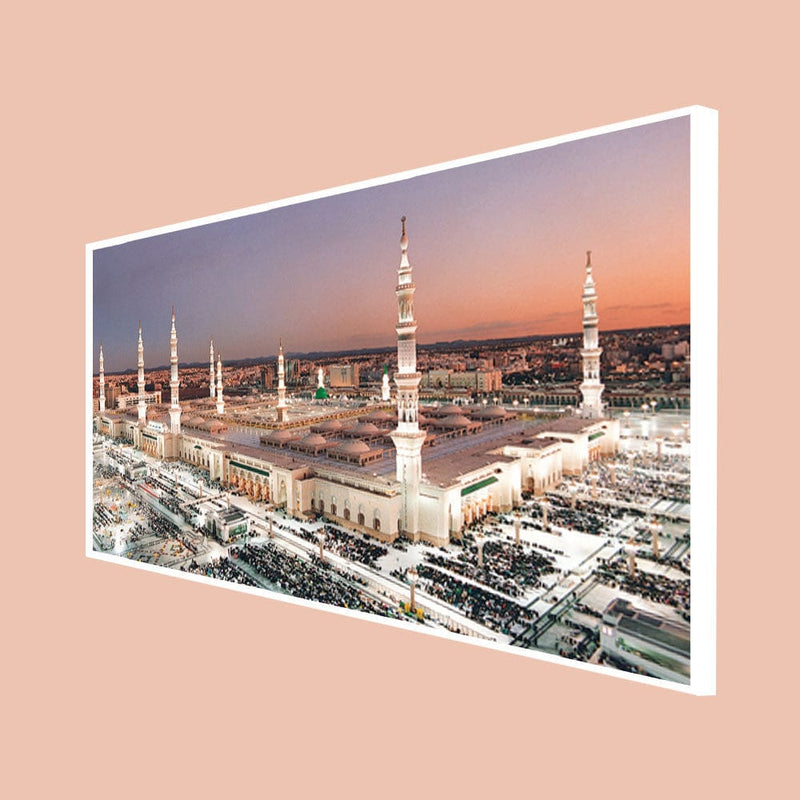 DecorGlance Posters, Prints, & Visual Artwork CANVAS PRINT WHITE FLOATING FRAME / (48x24) Inch / (121x60) Cm Makka Madina Canvas Floating Frame Wall Painting