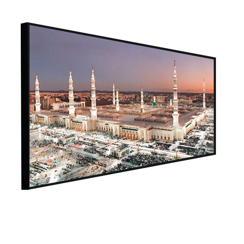 DecorGlance Posters, Prints, & Visual Artwork CANVAS PRINT BLACK FLOATING FRAME / (48x24) Inch / (121x60) Cm Makka Madina Canvas Floating Frame Wall Painting