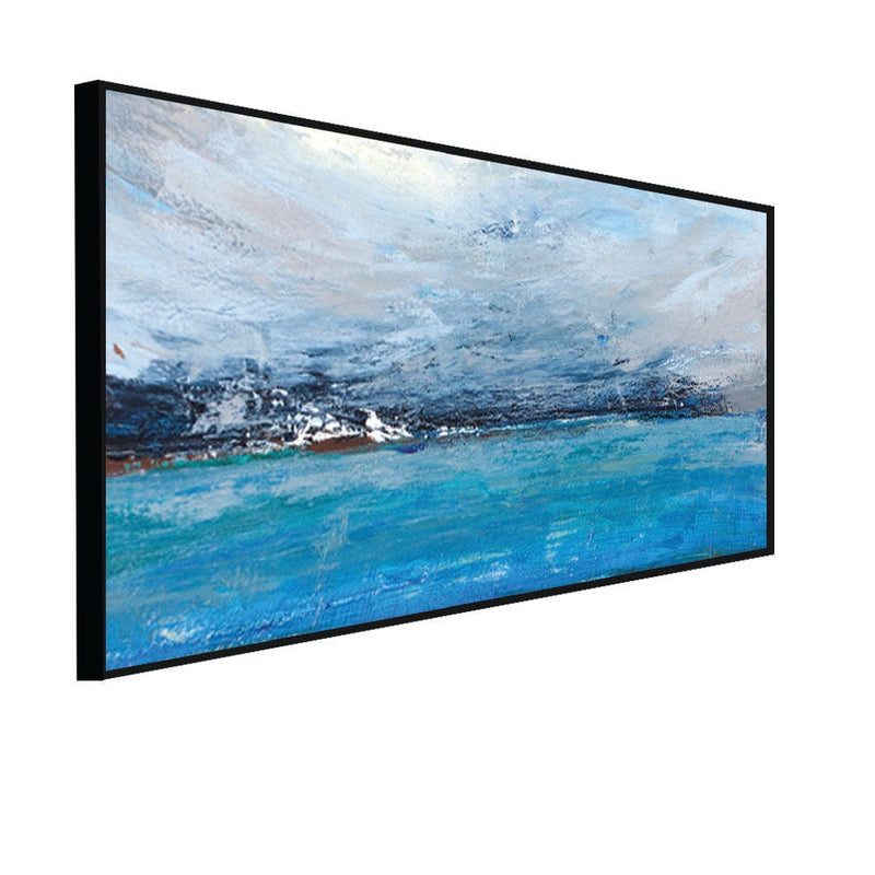DecorGlance Posters, Prints, & Visual Artwork CANVAS PRINT BLACK FLOATING FRAME / (48x24) Inch / (121x60) Cm Monochromatic Blue Abstract Canvas Floating Frame Wall Painting