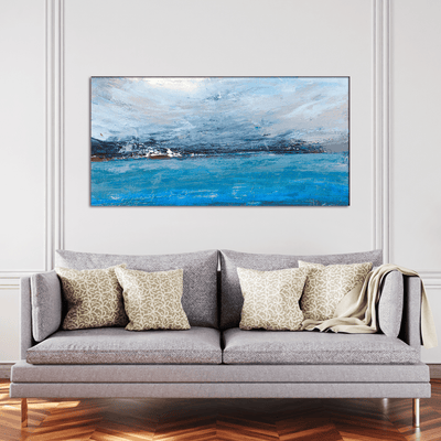 DECORGLANCE Posters, Prints, & Visual Artwork Monochromatic Blue Abstract Canvas Wall Painting