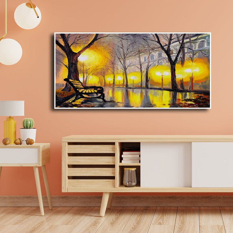 DecorGlance Posters, Prints, & Visual Artwork Oil Painting Autumn Street Floating Frame Canvas Wall Painting