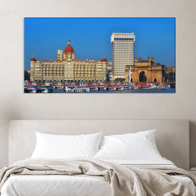 DECORGLANCE Posters, Prints, & Visual Artwork Panoramic View Of Hotel Taj Canvas Wall Painting