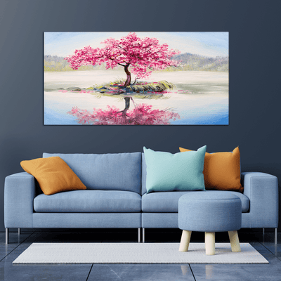 DECORGLANCE Posters, Prints, & Visual Artwork Pink Flowers Tree Abstract Art Canvas Wall Painting