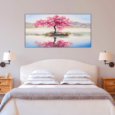 DECORGLANCE Posters, Prints, & Visual Artwork Pink Flowers Tree Abstract Art Canvas Wall Painting