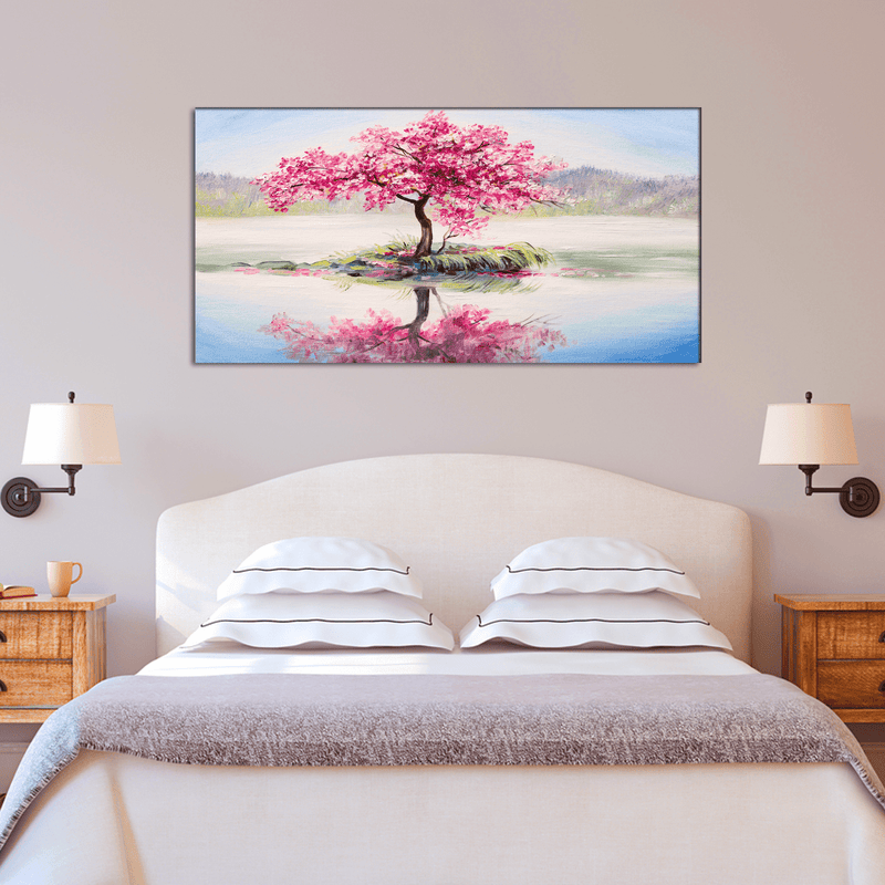 DECORGLANCE Posters, Prints, & Visual Artwork Pink Flowers Tree Abstract Art Canvas Wall Painting