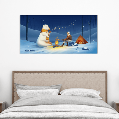 DECORGLANCE Posters, Prints, & Visual Artwork Polar Bear Playing Guitar In Snow Night Canvas Wall Painting
