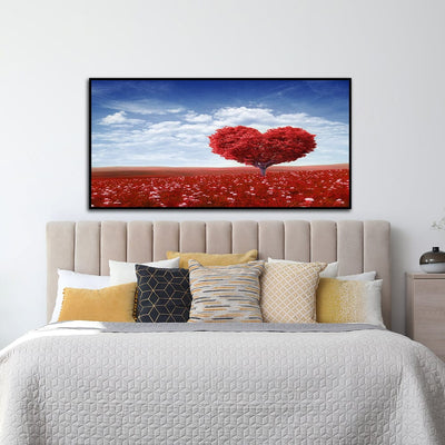 DecorGlance Posters, Prints, & Visual Artwork Red Tree In The Shape Of Heart Floating Canvas Wall Painting