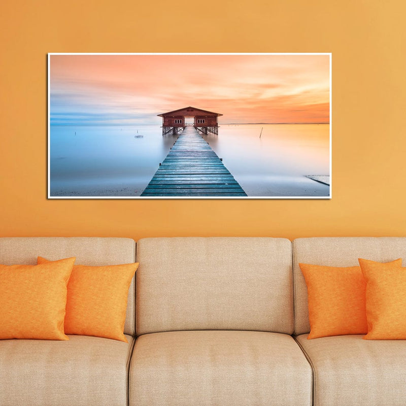 DecorGlance Posters, Prints, & Visual Artwork Seaside Bridge In Sunset Canvas Floating Frame wall Painting