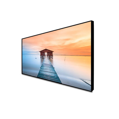 DecorGlance Posters, Prints, & Visual Artwork CANVAS PRINT BLACK FLOATING FRAME / (48x24) Inch / (121x60) Cm Seaside Bridge In Sunset Canvas Floating Frame wall Painting