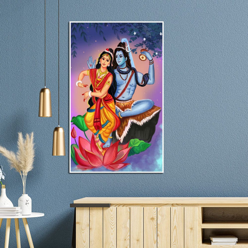 DecorGlance Posters, Prints, & Visual Artwork Shiv Parvati Dancing View Floating Frame Canvas Wall Painting