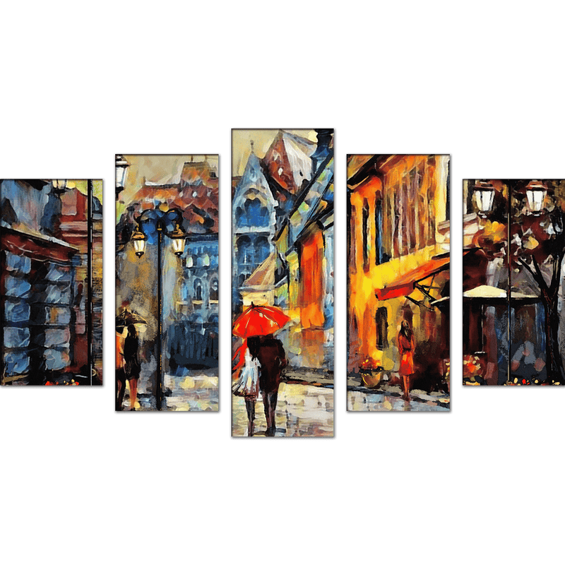 DECORGLANCE Posters, Prints, & Visual Artwork Street View Canvas Wall Painting- With 5 Frames
