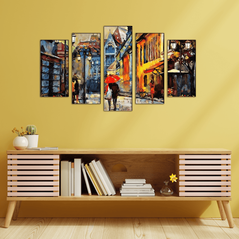 DECORGLANCE Posters, Prints, & Visual Artwork Street View Canvas Wall Painting- With 5 Frames