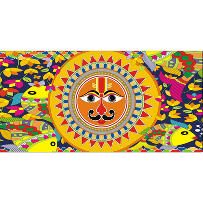 DECORGLANCE Posters, Prints, & Visual Artwork Sun In Madhubani Pattern Canvas Wall Painting