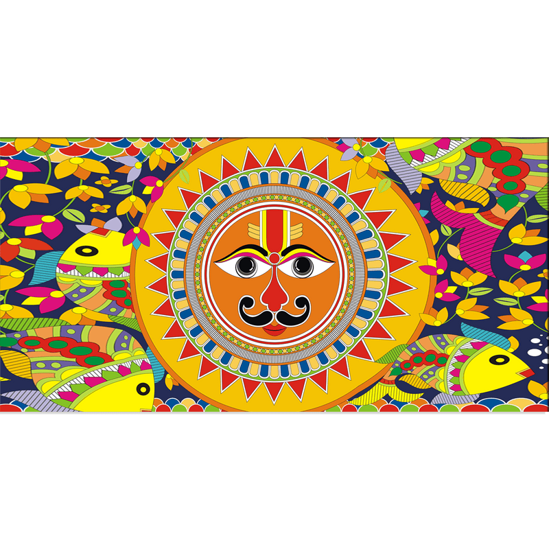 DECORGLANCE Posters, Prints, & Visual Artwork Sun In Madhubani Pattern Canvas Wall Painting