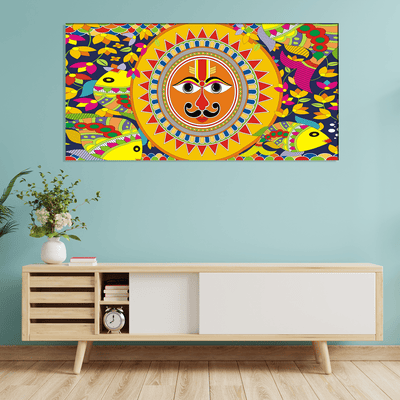 DECORGLANCE Posters, Prints, & Visual Artwork Sun In Madhubani Pattern Canvas Wall Painting