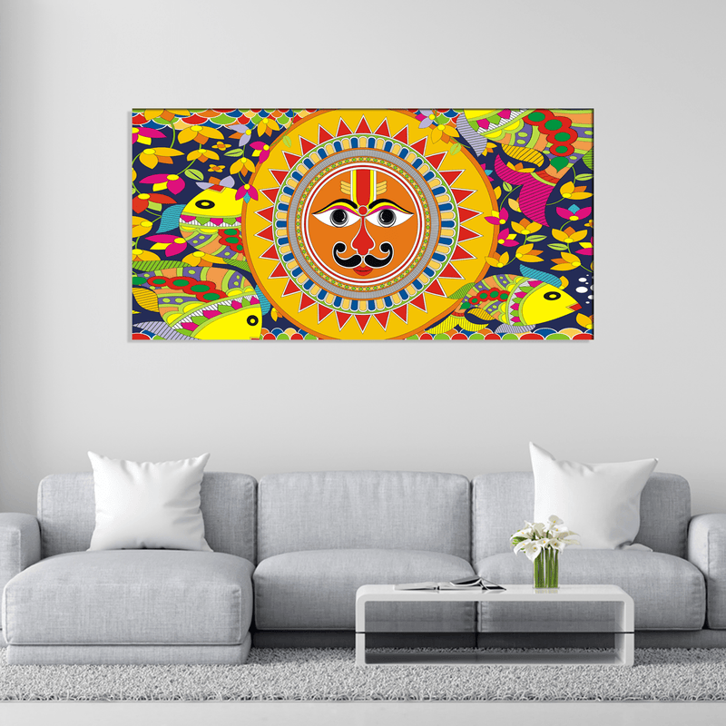 DECORGLANCE Posters, Prints, & Visual Artwork Sun In Madhubani Pattern Canvas Wall Painting