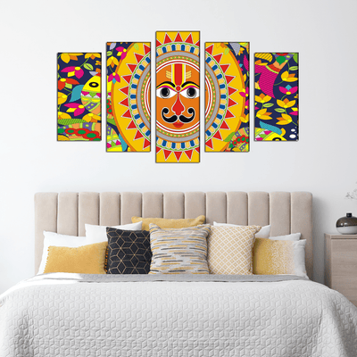 DECORGLANCE Posters, Prints, & Visual Artwork Sun In Madhubani Pattern Canvas Wall Painting- With 5 Frames