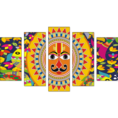 DECORGLANCE Posters, Prints, & Visual Artwork Sun In Madhubani Pattern Canvas Wall Painting- With 5 Frames