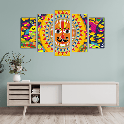 DECORGLANCE Posters, Prints, & Visual Artwork Sun In Madhubani Pattern Canvas Wall Painting- With 5 Frames