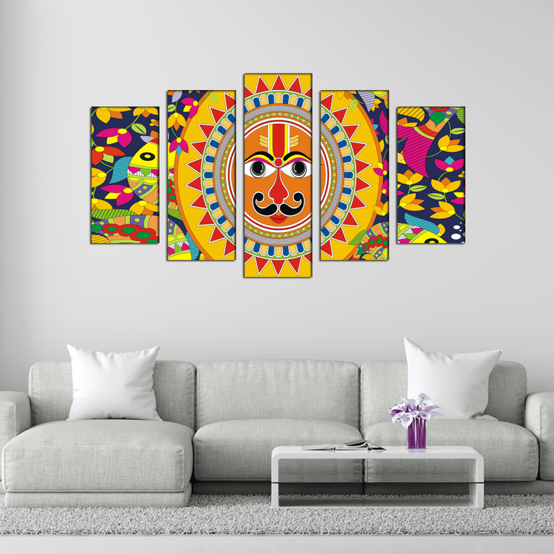 DECORGLANCE Posters, Prints, & Visual Artwork Sun In Madhubani Pattern Canvas Wall Painting- With 5 Frames