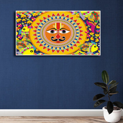 DecorGlance Posters, Prints, & Visual Artwork Sun In Madhubani Pattern Floating Frame Canvas Wall Painting