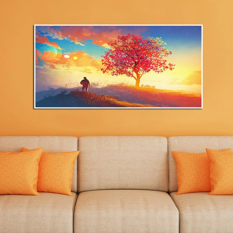 DecorGlance Posters, Prints, & Visual Artwork Sunrise Tree Scenery Canvas Floating Frame Wall Painting